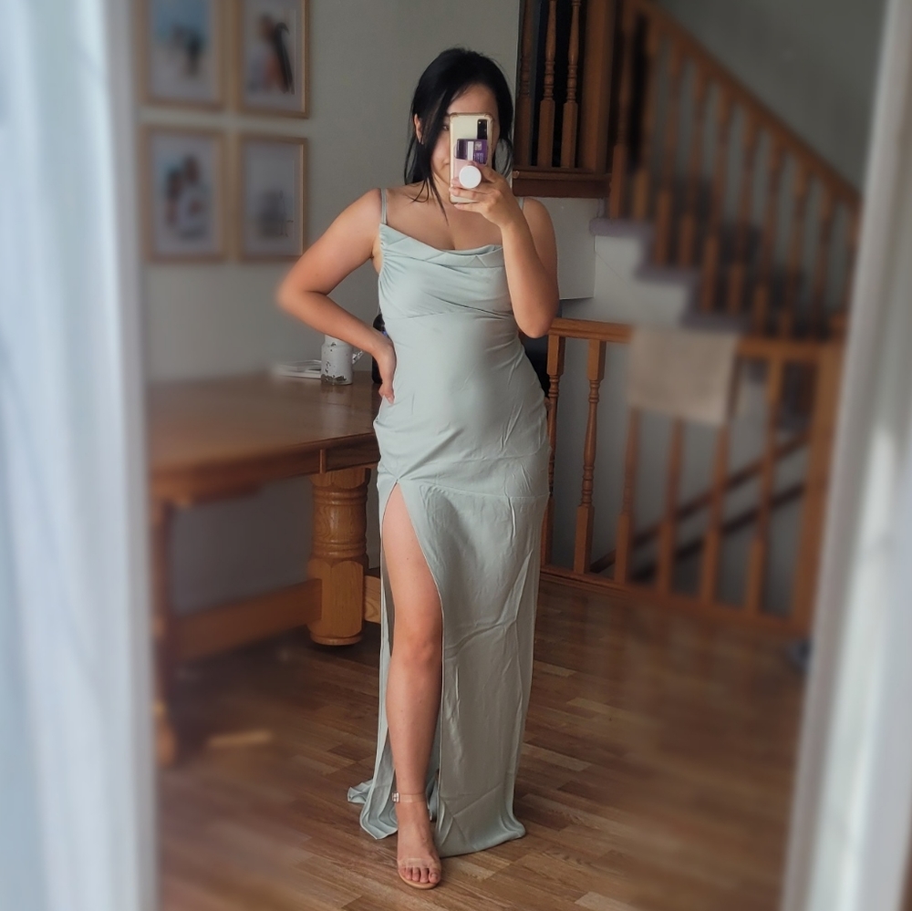 Cowl Maxi Satin Dress Slit